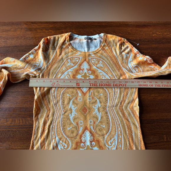 J. Mclaughlin Sweater Women's XS Orange Paisley Button Knit Top Cotton Modal - Picture 8 of 9